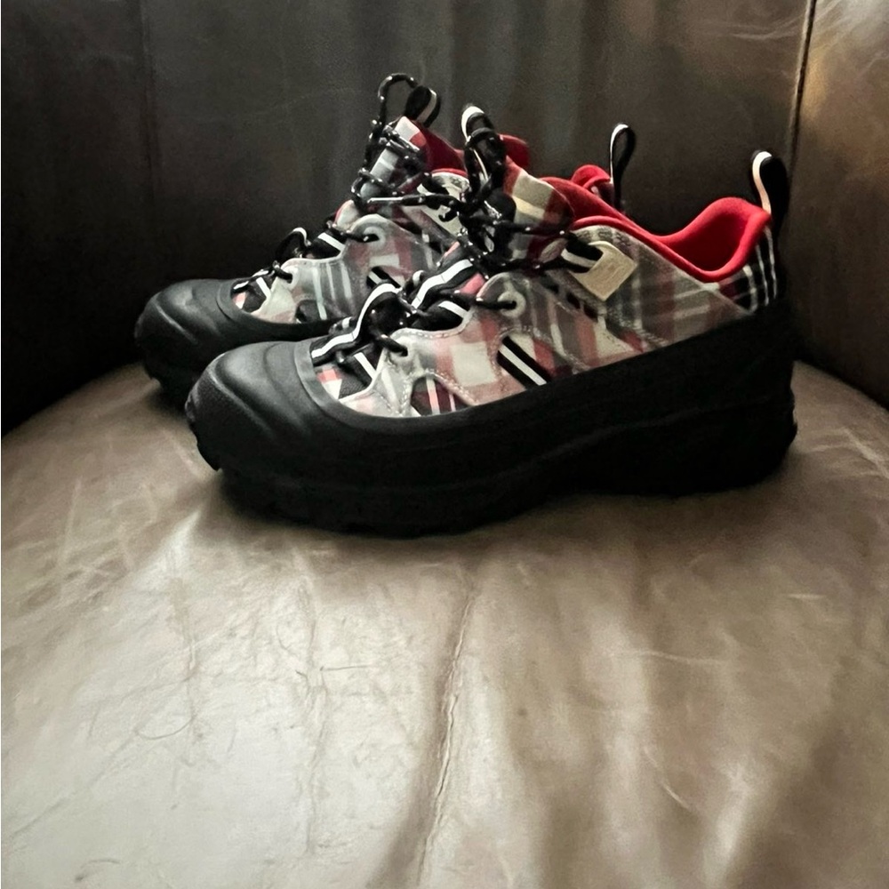Stylish Plaid Sneakers with Red Accents